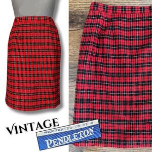 Vintage 80s 90s Pendleton Pencil Wool Skirt Preppy Red Plaid Tartan Christmas